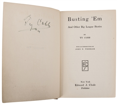 1914 Ty Cobb Signed First Edition "Busting Em"  Hard Cover Book with Original Box Display (PSA/DNA)